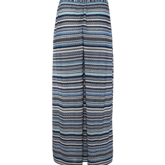 GRAN SASSO Pants STRETCH WIDE LEG STRIPE PANT Sz Small Blue White Silver Gray - Picture 6 of 17